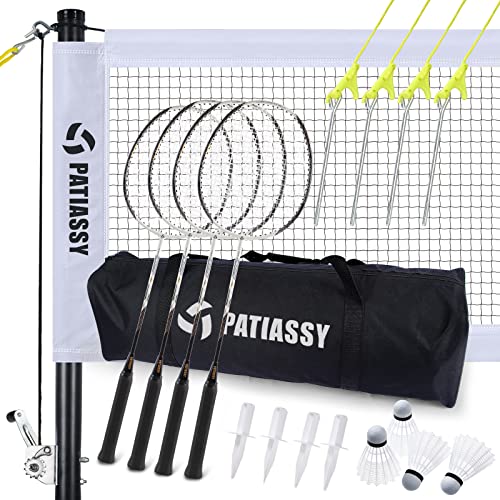 Patiassy Professional Badminton Set With Carbon Aluminum Badminton Rackets Set Of 4, Outdoor Portable Badminton Net With Winch System, 2 Goose Feather Badminton Shuttlecocks, Boundary And Carrying Bag #TOP6