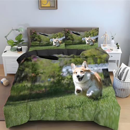 Housse de couette 160x200 Corgi microfibre parure de lit 3 pièces - 2