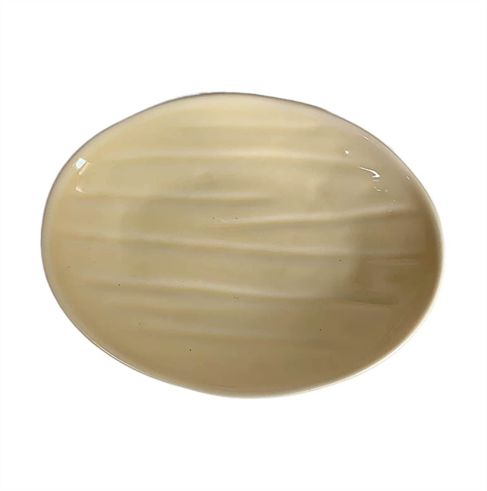 HPTHLY Plate Cream Yellow Plate With Irregular Stripes Oval Shaped Plate Dessert Plate Fruit Plate Salad Plate Breakfast Plate Dinner Flat Plate Deep Plate Dessert Plate