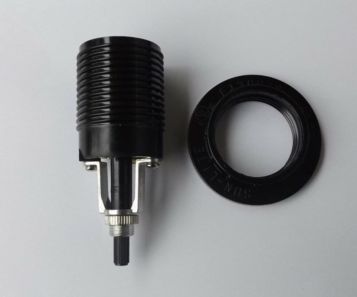 Galapagoz Threaded Phenolic Bottom Turn Knob Light Socket Lamp Socket with Shade Ring New USA,Black