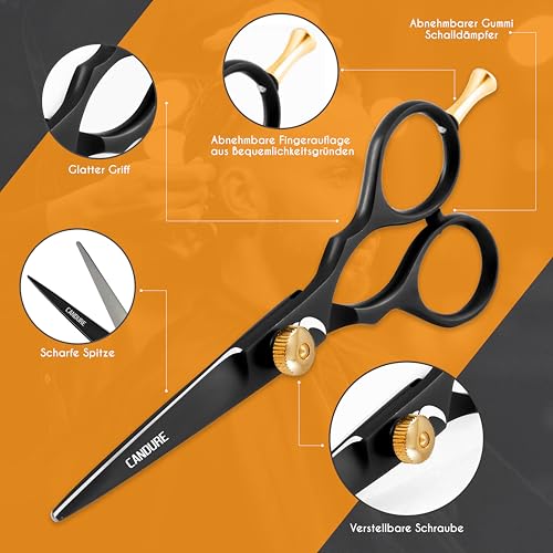Candure Friseurschere met Kam & Leren Etui 6.5' – Haarschneideschere voor Professionele Kappers, Barbiers & Persoonlijk Gebruik voor Volwassenen en Kinderen (Zwart)