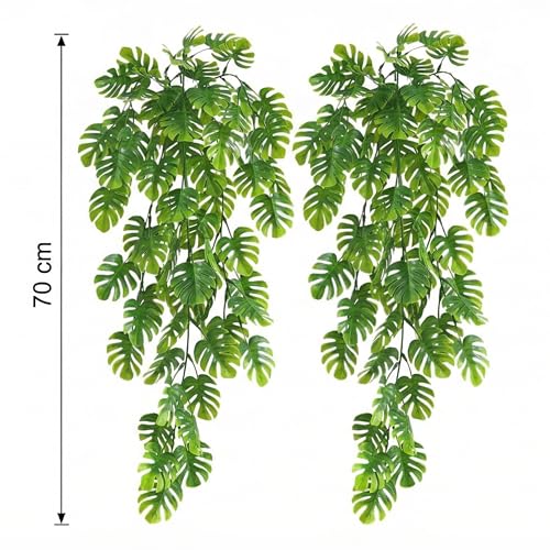 Image of Dekorly 2 Pack Artificial Plants Artificial Hanging Plants Faux Eucalyptus Leaf Greenery Fake Hanging Eucalyptus Plant (Green) (2, Monstera Vines)