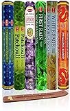Six Most Popular Hem Incense Scents of All Time, 120 Sticks Total, with Free Burner - 20 Sticks Each of Dragon's Blood, Frankincense & Myrrh, Patchouli, Precious Lavender, First Rain, and White Sage