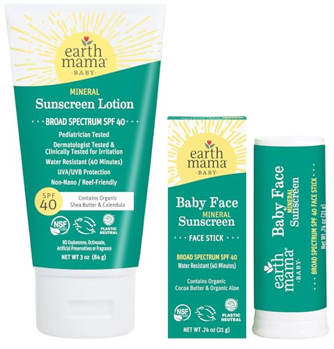 Earth Mama Baby Face Mineral Sunscreen Stick & Lotion Set, SPF 40 | Non-Nano Zinc, Contains Organic Cocoa Butter, Shea Butter, Aloe & Calendula | Babies, Kids & Family
