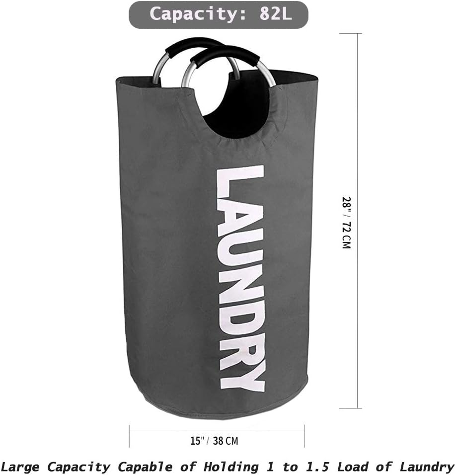 SweetMemo Premium Collapsible Laundry Hamper with Comfortable Handles, Foldable Waterproof Fabric Laundry Basket, Easy-to-Carry Portable Tote Bag for Dorm, Closet, Storage (Dark Grey, Large/82L)