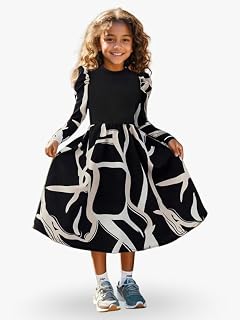 Niren Enterprise Abstract Art Print Girls Long Sleeve, Elegant Design, Soft Cotton Blend Midi Frock Dress Price In India