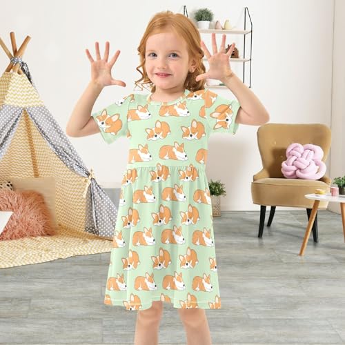 Emelivor Girls Dresses Kids Short Sleeve Casual Twirly Sundress 2T4