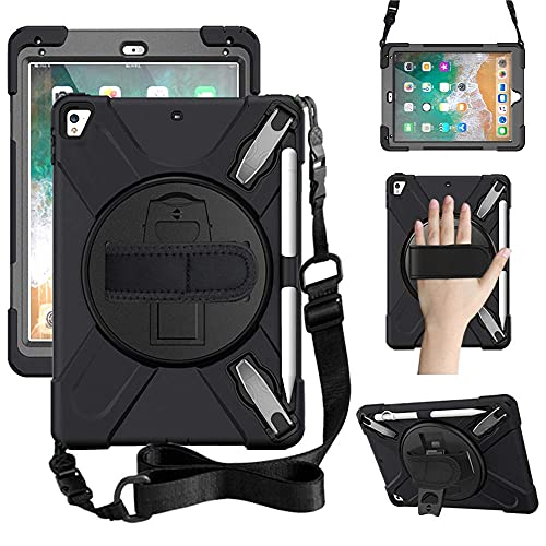 Bundle-Zenrich Rugged Shockproof Case And 2 Pack Tempered Glass Screen Protector Foripad 9.7 Inch Case Zenrich Ipad 9.7 2017/2018 Case Ipad Air 2 Case 2017 Ipad Pro 9.7 Case 2016, Black #TOP1