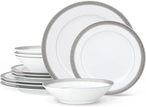 Noritake Crestwood Platinum 12-Piece Dinneware Set, Service for 4