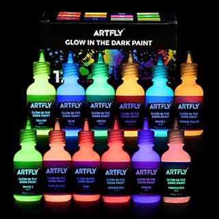 ARTFLY Glow in The Dark Paint Set of 12 Bright Colors 30ml/1oz, Acrylic Glow Paint Perfect for Art Painting, DIY Projects, Halloween and Christmas Decorations, Rich Pigments