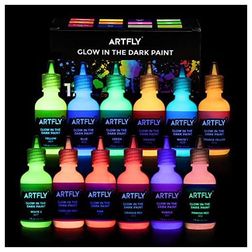 ARTFLY Glow in The Dark el juego de pintura brillante, contiene 12 colores de 30ml/1oz, con pigmentos ricos, perfecta para pintura de arte, proyectos de DIY y decolarciones festivales