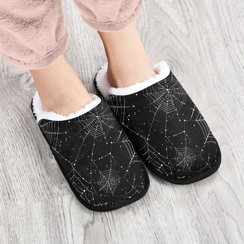 Halloween Spiders Web Black Light Slippers For Women Men Soft Memory Foam Non-Slip Hallowmas Winter Indoor House Shoes Travel Slipper4