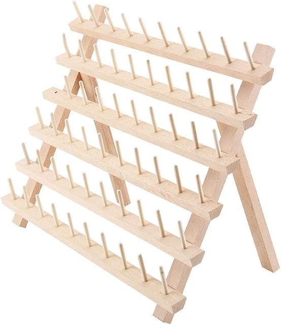 CellDeal Wooden Folded Thread Rack 60 Spool Thread Wooden Storage Rack, Sewing Embroidery Bobbins Thread Organizer, Sewing Craft Tools Gift