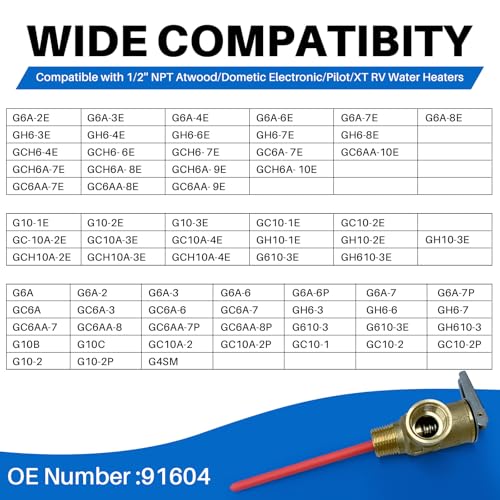 Image of Upgrade 1 /2 inch NPT Thread 210F 150 PSI Temperature Pressure Relief Valve for Atwood /Dometic RV Water Heaters, Thickened Brass Safety Valve for Hot Water Heaters and Tanks with Extended Probe