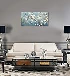 Elegant Flowers Canvas Wall Art - Plum Blossom Pictures for Wall Decor Rustic Turquoise Canvas Painting Nature Printing Artwork for Living Room Bedroom Home Office Wall Decoration 50CM x 100CM