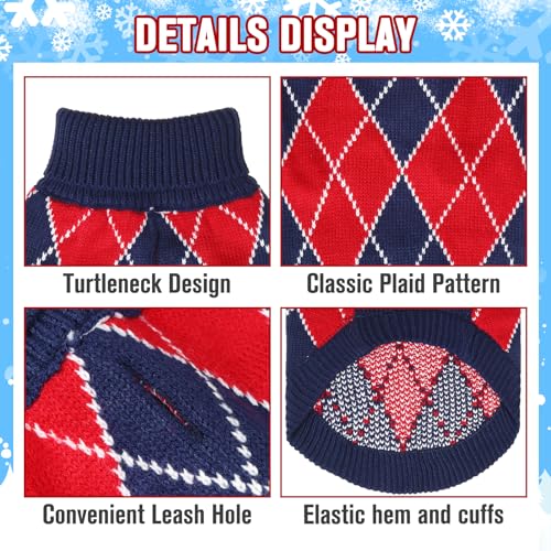 Kooltail BJUK127_NAVYL Dog Sweater, Knit Turtleneck Cold Weather Dog Sweaters For Small Medium Large Dogs, Soft Diamond Plaid Pullover Knitwear Dog Winter Warm Clothes thumb #3