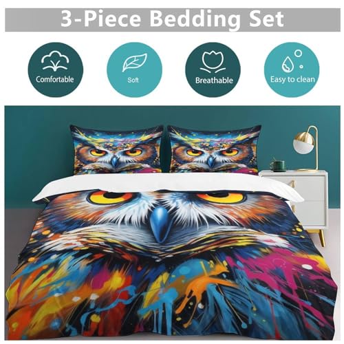 Housse de couette hibou parure de lit polycoton infroissable avec zip King - 6