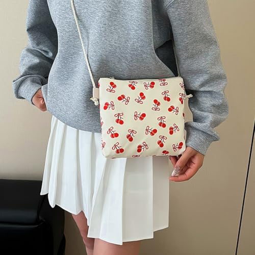 4 Pcs Set Cherry Backpack with Lunch Bag Backpack Set (Beige)4