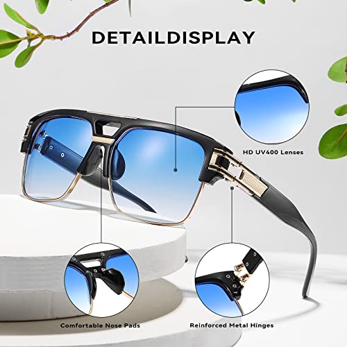 Dollger Aviator Square Sunglasses For Men Classic Oversize Sun Glasses Retro Semi Rimless Gold Alloy Frame Uv400 #TOP2