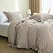 Silnuo Taupe/White Plaid Ruffle Duvet Cover Queen Size,100% Washed Cotton 3 Pcs Vintage Checkered Chic Gingham Bedding Set Comforter Cover Set