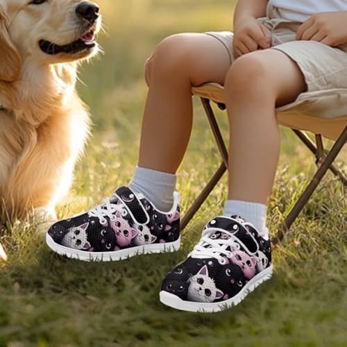 Toddler Boys & Girls Shoes Kids Canvas Sneakers with Cartoon Big-Eyed Cat Adjustable Hook-and-Loop3