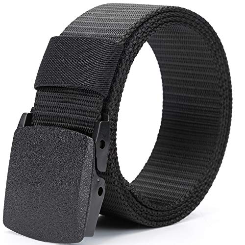 Cinturón táctico militar no metálico - Cinturón de nailon apto para el aeropuerto para hombre y mujer con hebilla de plástico, Negro - 7