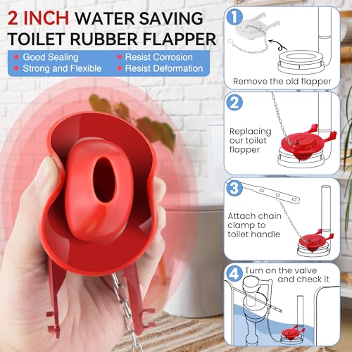 Saillong 6 Set Universal Toilet Tank Replacement Kit, Include Fill Valve, 2 Inch Low Flow Rubber Flapper, Side Mount Toilet Flush Brass Handle, Adjustable, Quiet, Easy Install Repair Kit by Saillong - Image 5