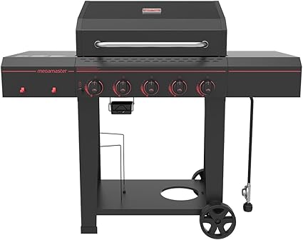 Megamaster 5-Burner Propane Gas Grill with Side Tables, Accessory Hooks,