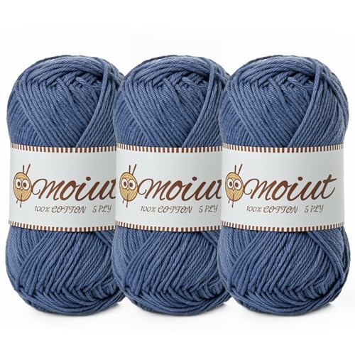 Image of 3 Pack Cotton Yarn for Crocheting, Baby Yarn for Crocheting Soft, 393yds / 5.29oz Fluffy Amigurumi Crochet Yarn, 5 Ply 100% Milk Cotton Yarn for Puzzle、Socks、Clothes(3 Denim Blue)