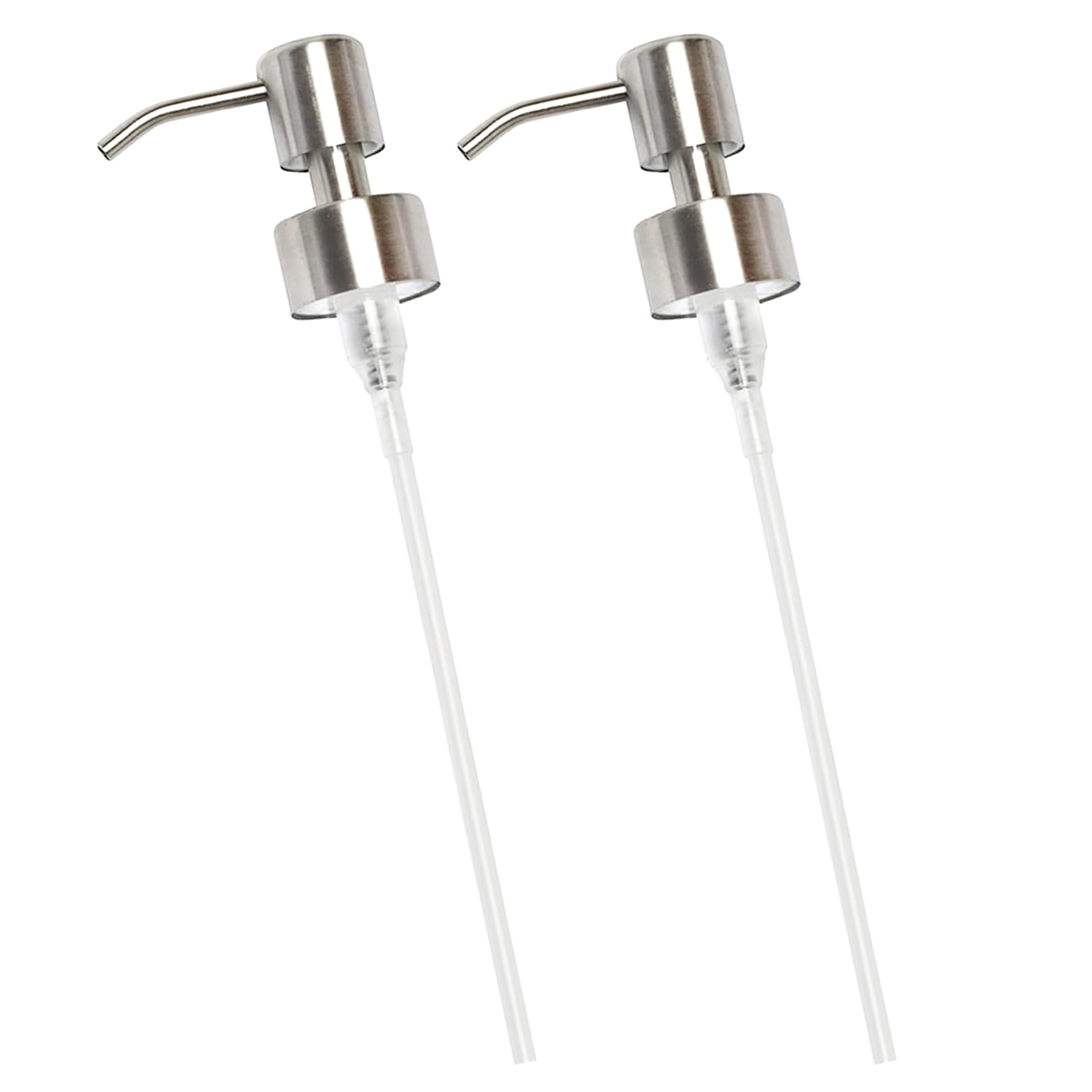 2 Pcs Soap Dispenser Pump Head Replacement Spare,Pump Dispenser,Stainless Steel Liquid Soap Dispenser Pump Replacement for Standard 28/400 Neck Size 26-28 mm Nozzle & Tube for Kitchen Bathroom(Silver)