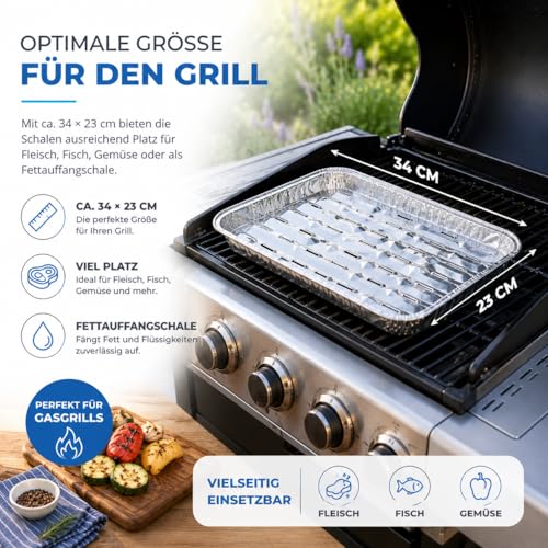 TK Gruppe Timo Klingler Lot de 20 bacs à griller - Bacs jetables en aluminium pour gril - Bacs en aluminium env. 34 x 23 cm - Bacs de récupération de graisse pour barbecue à gaz (20x (340x230x25 mm)) – vue 7