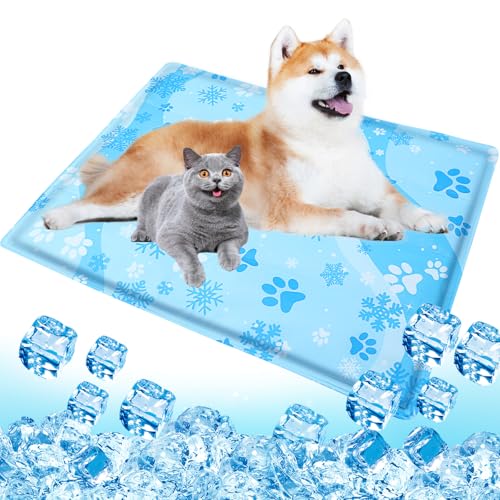 Sazuik ペット ひんやりマット 犬 猫 冷却マット ペット用 クールマット 涼しい 熱中症 熱さ対策 接触冷感 防水 耐噛み 冷感シート 洗える 無害ジュル 猫 中型 大型犬 ウサギ 対応 人間ペット兼用 ひんやりジェルマット 日本語取扱説明書付き (ブルー, S(45*50cm))のサムネイル