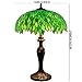 WERFACTORY Tiffany Style Table Lamp Stained Glass Bedside Lamp Green Wisteria Desk Reading Light Metal Base 16X16X24 Inches Decor Bedroom Living Room Home Office S523 Series
