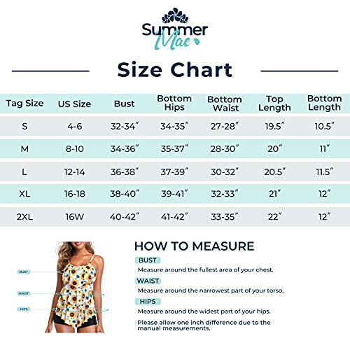 Summer Mae Women 2 Piece Flounce Sunflower Printed Top With Boyshorts Tankini Swimsuits Sunflower Xl #TOP5