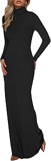 Womens Dresses Long Sleeve Turtle Neck Stretchy Knit Long Maxi Semi Formal Party Fall Wedding Guest Dress 2025