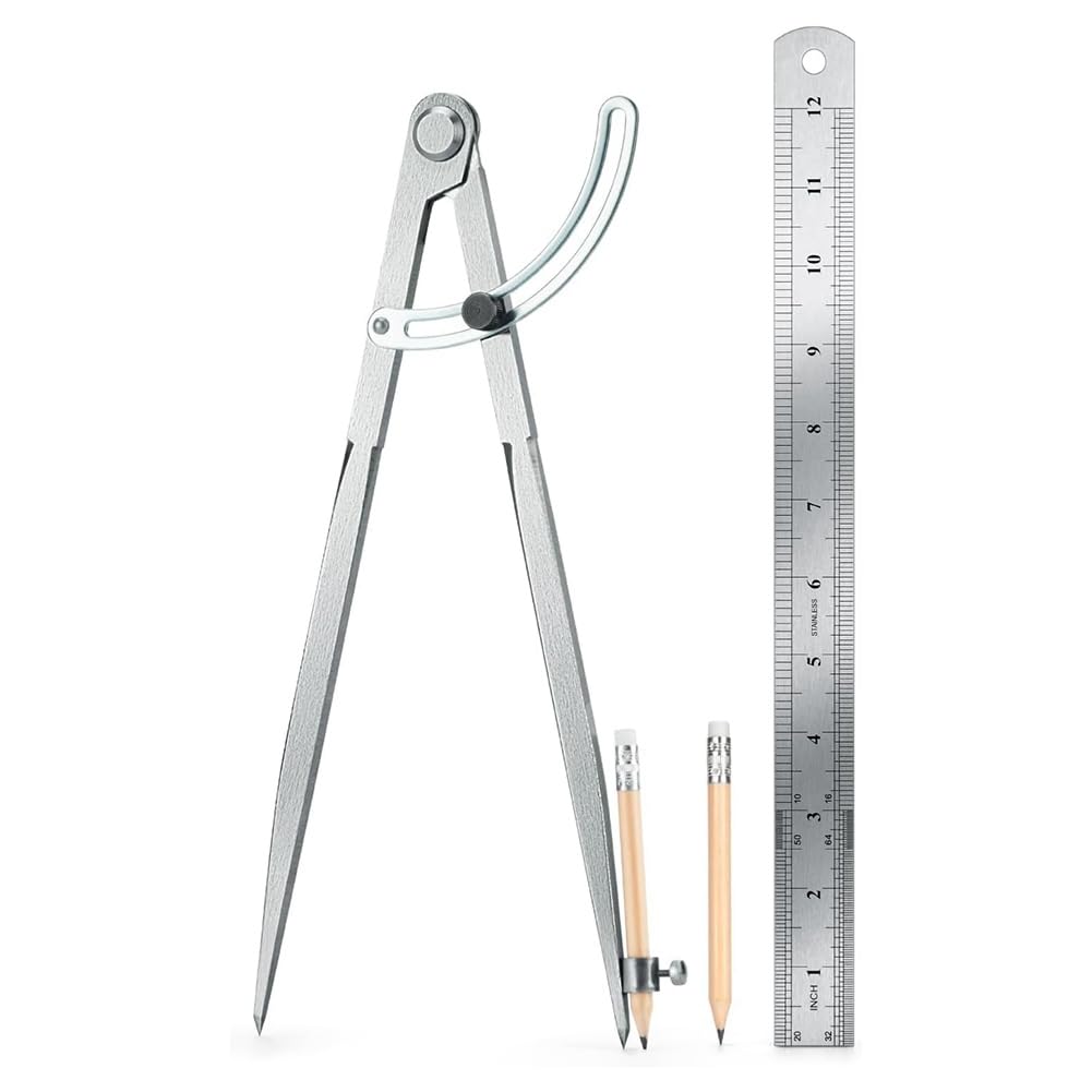 Littimoon Woodworking Compass Geometry Tool - Professional Locking Drafting Compass with Pencil Holder 200mm