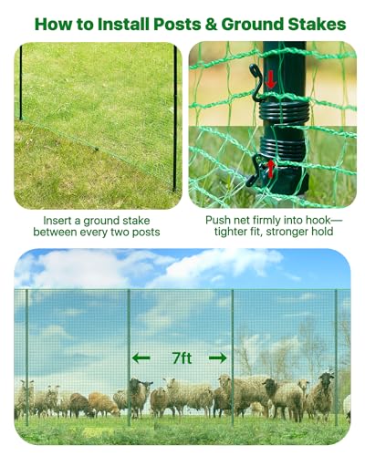 Image of Temporary Fence with Metal Posts, 40 inch Hx50'L Garden Fence Animal Barrier with Ground Spikes, Plastic Fencing for Outdoor Dogs, Chicken, for Backyard, Patio, Garden