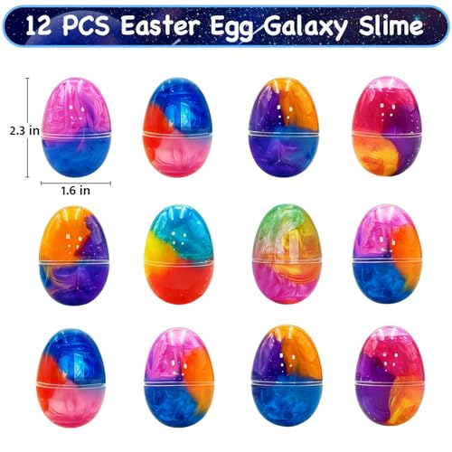 12 Pack Prefilled Easter Galaxy Slime Eggs, Galaxy Slime Easter Egg Fillers Stress Relief Easter Egg Hunt Filling Treats Classroom Easter Basket Stuffers Easter Party Favor for Kid Teens Boy Girl by Olixmlya - Used condition - Image 2