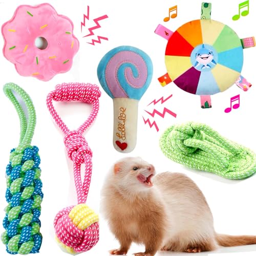 6 Pack Ferret Chew Toys Ferret Bell Balls Squeaker Toys Squeak Toy Teething Pet Toy Durable Knotted...