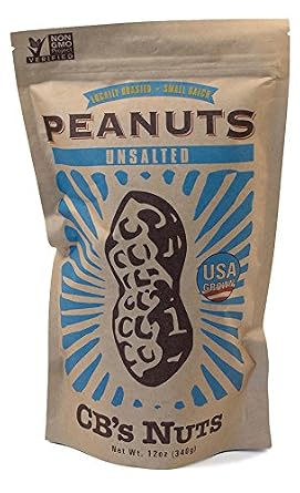 CBs Nuts Unsalted Peanuts In-Shell, 1 Ingredient, USA Grown, Slow Roasted in Small Batches, Non-GMO Verified, No Palm Oil, 12 oz Bag