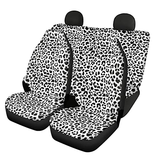 Coldinair Snow Gray Leopard Print Car Seat Covers Full Set for Women,Stretchy Front and Rear Bench Seat Covers,Universal Fit for Most Cars,Sedan,Truck Van,Wild Cheetah Auto Interior Accessories