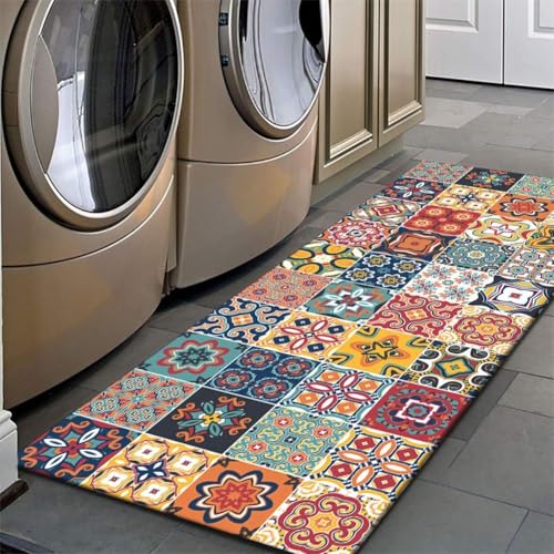 Image of Mattitude Rubber Rectangular Kitchen Mats for Floor Set of 2 Pcs | Non-Skid, Soft Absorbent Rugs for Kitchen Floor, Laundry, and Hallway | 120x40cm, 40x60cm| (Multi Colour)