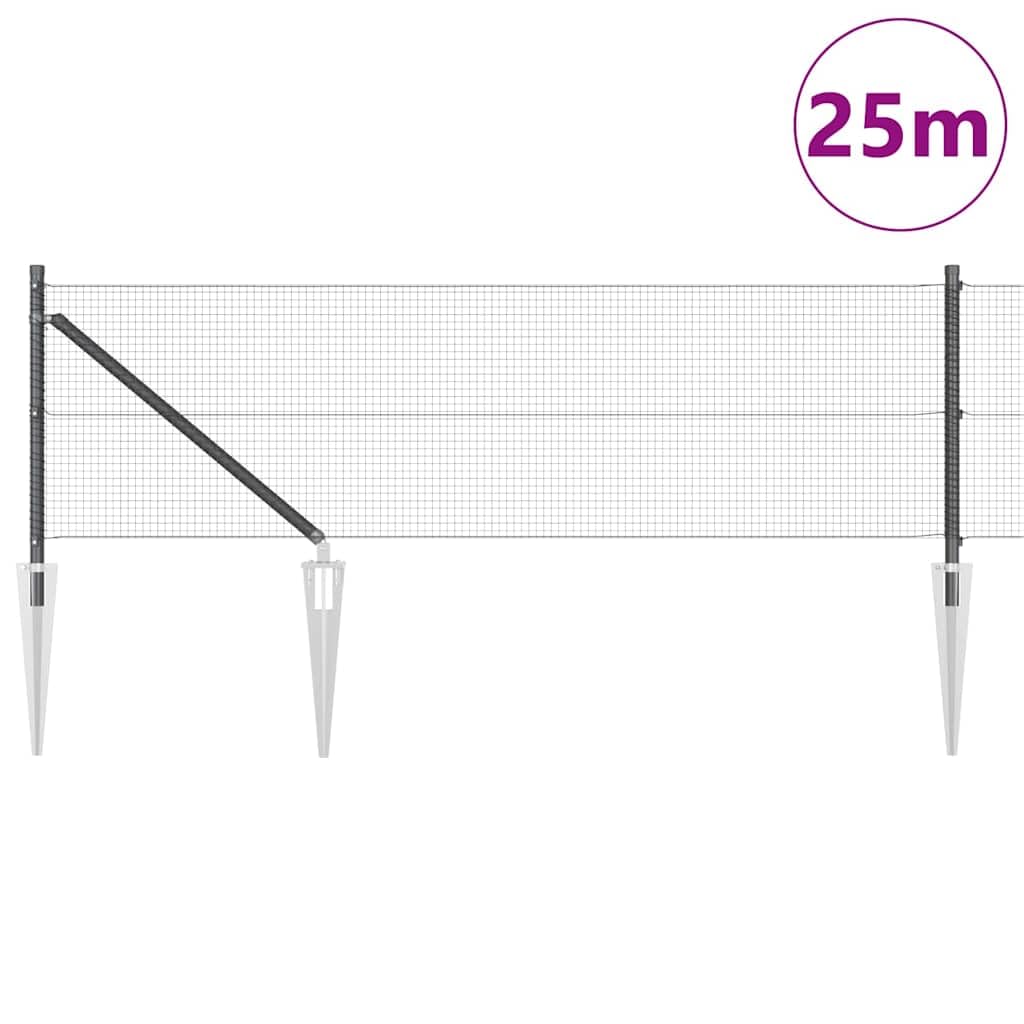 Schweißdrahtzaun mit Spikes 25 x 0,8 m PVC-beschichteter Stahl Zaunfeld für Garten Terrasse Hof, robuste Einfriedung mit Maschendraht 1,6 x 1,6 cm
