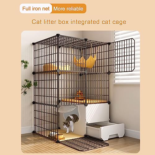 Cage pour chat avec bac à litière intégré en maille de fer 75x75x73 cm