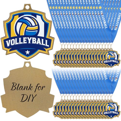 Loetere 12/24/36 Pcs 2.56 Award Medals Bulk with Neck Ribbon Sport Winner Medal Trophy for Team Tournaments Prize Gift Participation Competition Party Favor(12 Pcs Volleyball)