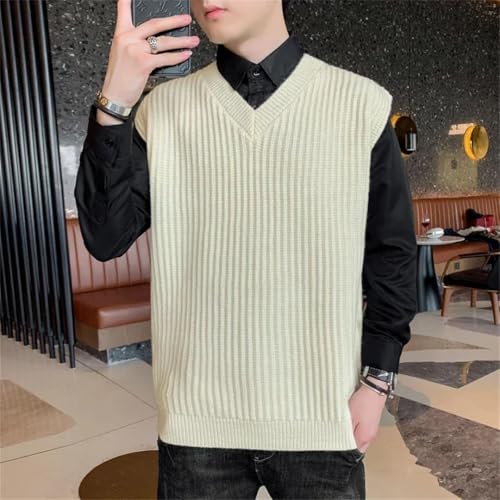 Men's Home Wear Pajamas Solid Color Knit Sweater V-Neck Sleeveless Vest Comfortable Sweater3
