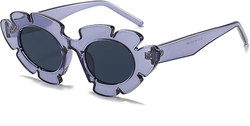 EYLRIM Lentes de sol con diseño de flor de ojo de gato para mujer, a la moda, divertidos, lindos lentes de sol con protección UV 400 (04 gris