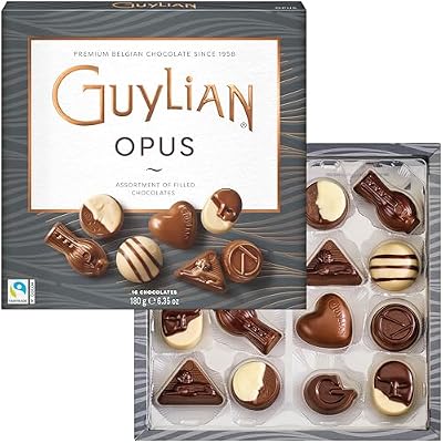 Belgian Chocolate Gift Box by GuyLian, 6.35 oz, 16 pc Opus Luxury Assortment, Premium Gourmet Chocolate, Milk, White & Dark Candy Treat for Women and Men