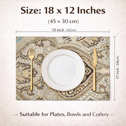 Image of Placemats for Dining Table Set of 8, Heat Resistant and Antiskid Table Mats Washable, Printed Place Mat for Home Kitchen Table Decor (45x30 CM) Coffee