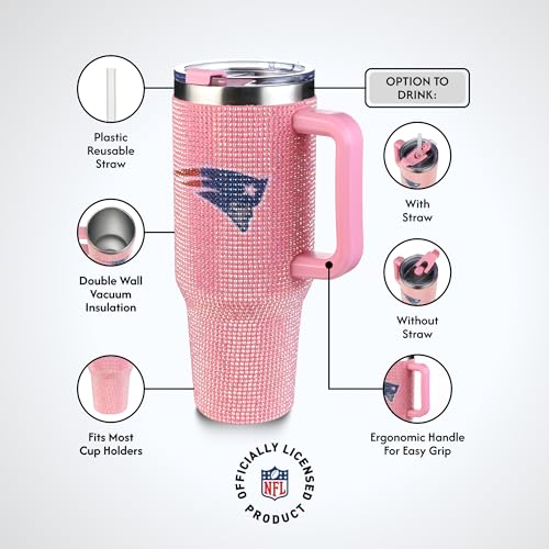 Image of The Memory Company Officially Licensed 40oz Pink Bling Game Day Tumbler, New England Patriots